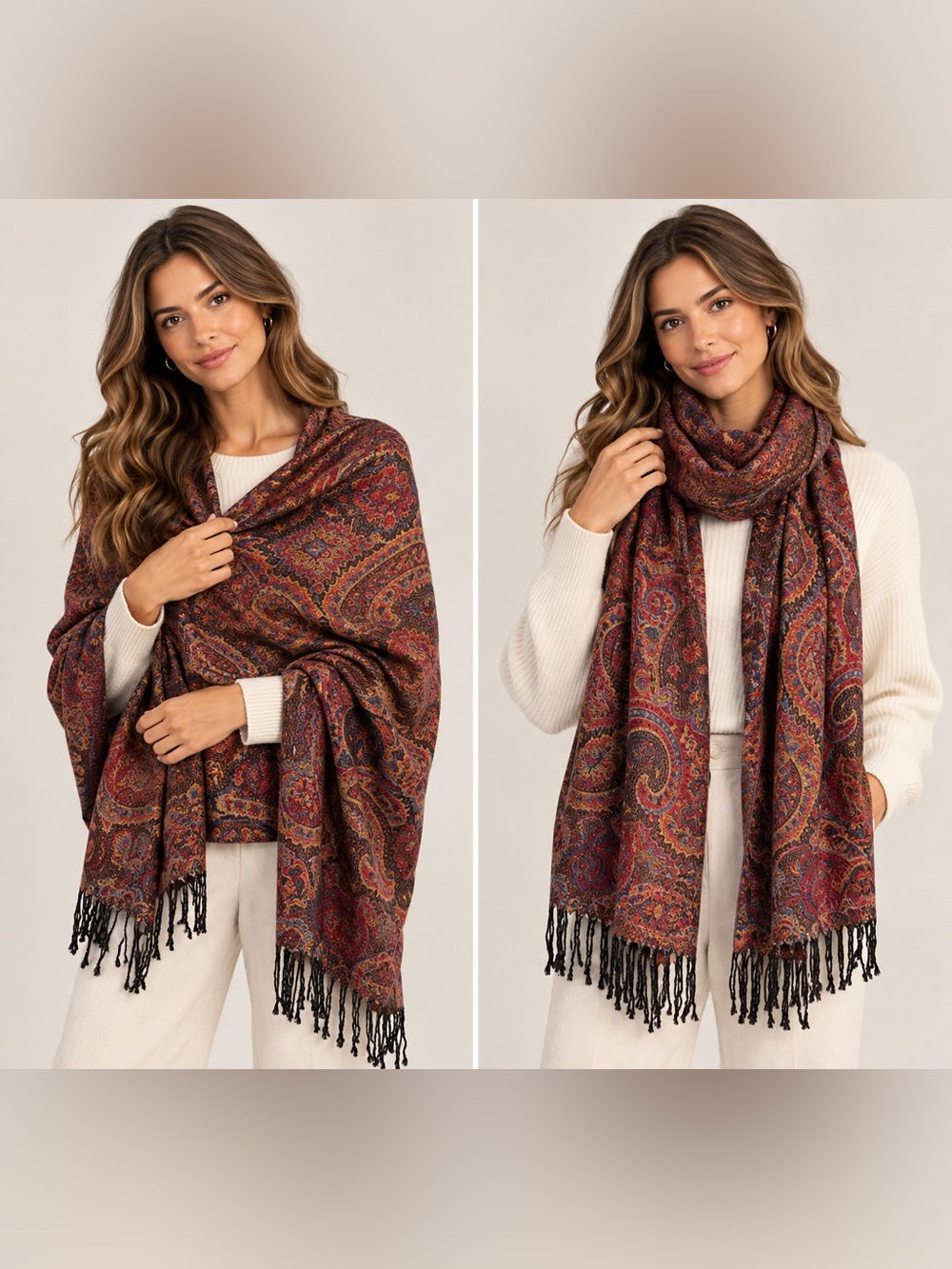 Paisley Fringe Throw Scarf - Multicolor